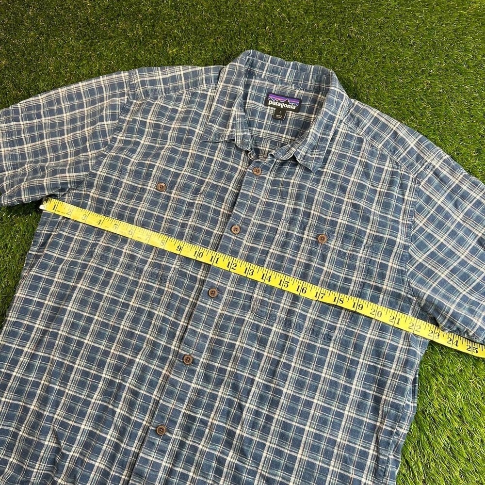 Patagonia Hemp Organic Cotton Plaid Button Up Shirt Blue Outdoor Mens Large - Picture 4 of 6
